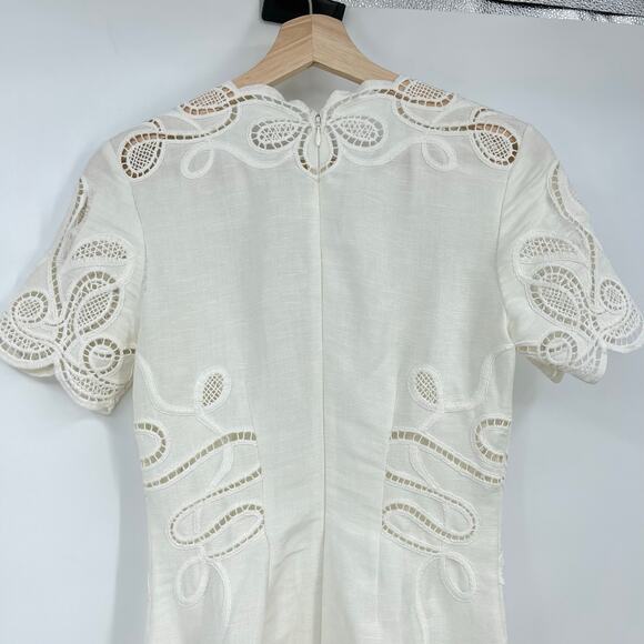 SIMKHAI | Morrigan Linen Mini Dress in Ivory White Lace Fit and Flare 0 - Picture 14 of 16